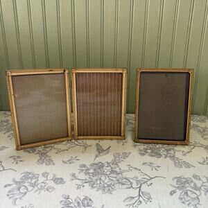 VTG Gold Metal Folding Double Picture Frame 5x7 Ornate Hinged Bi-Fold Lot Brass